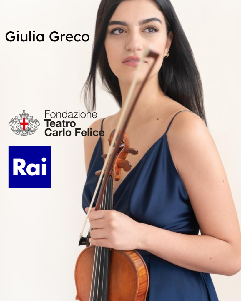 Giulia Greco, vincitrice del concorsi per spalla dei secondi violini nell'Orchestra del Teatro Carlo Felice di Genova e del concorso per violino di fila nell'Orchestra della Rai di Torino